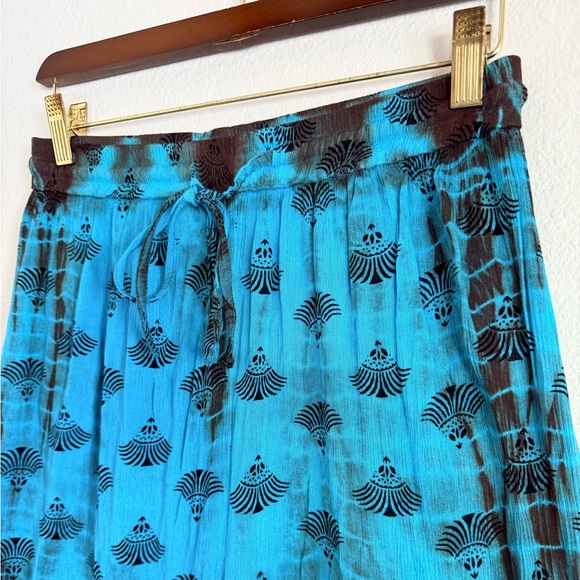 Earthbound bohemian wide leg pants, highwaisted elastic waist, turquoise blue, S - Picture 9 of 13